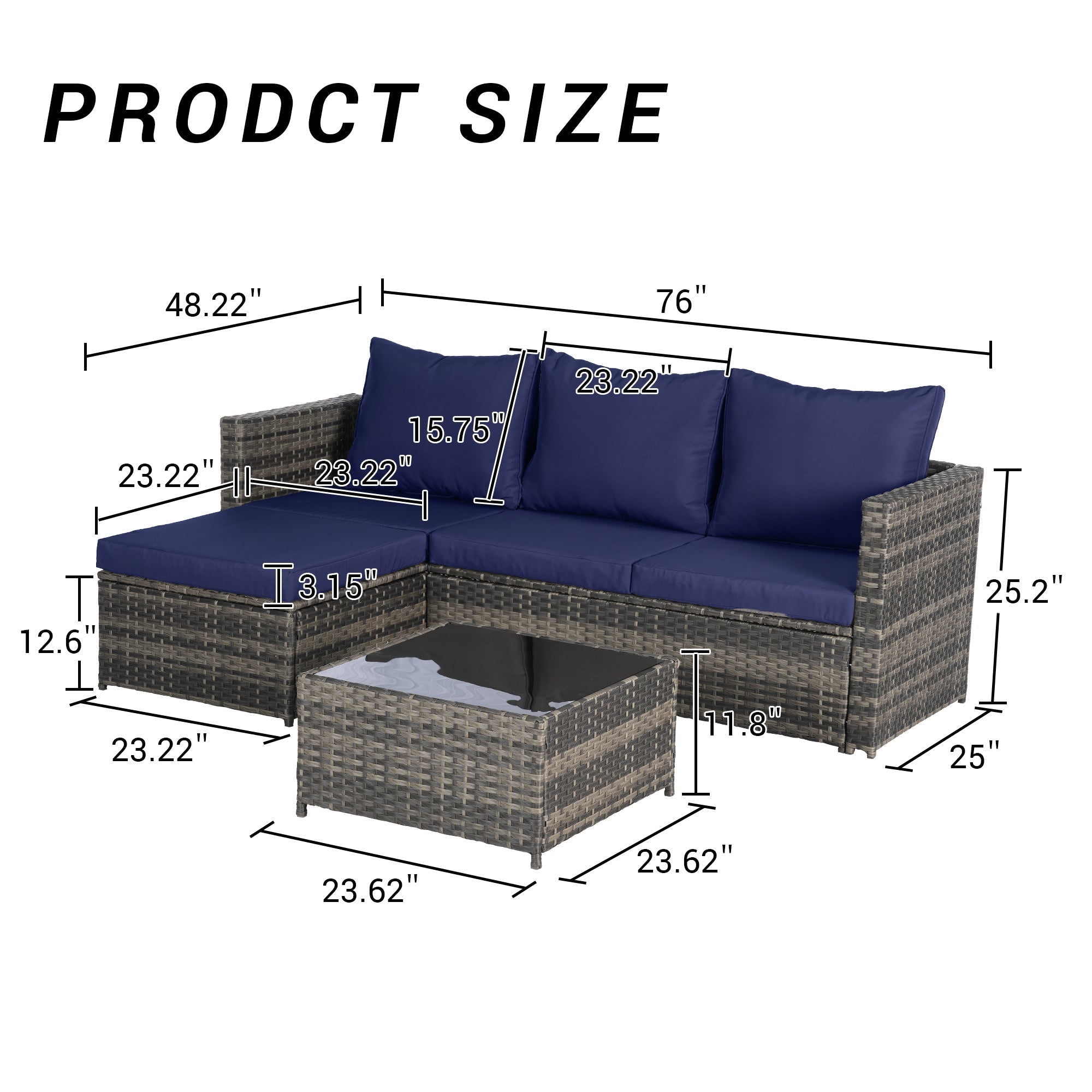 2 Piece L Shaped Patio Furniture Set Outdoor Woven Sectional