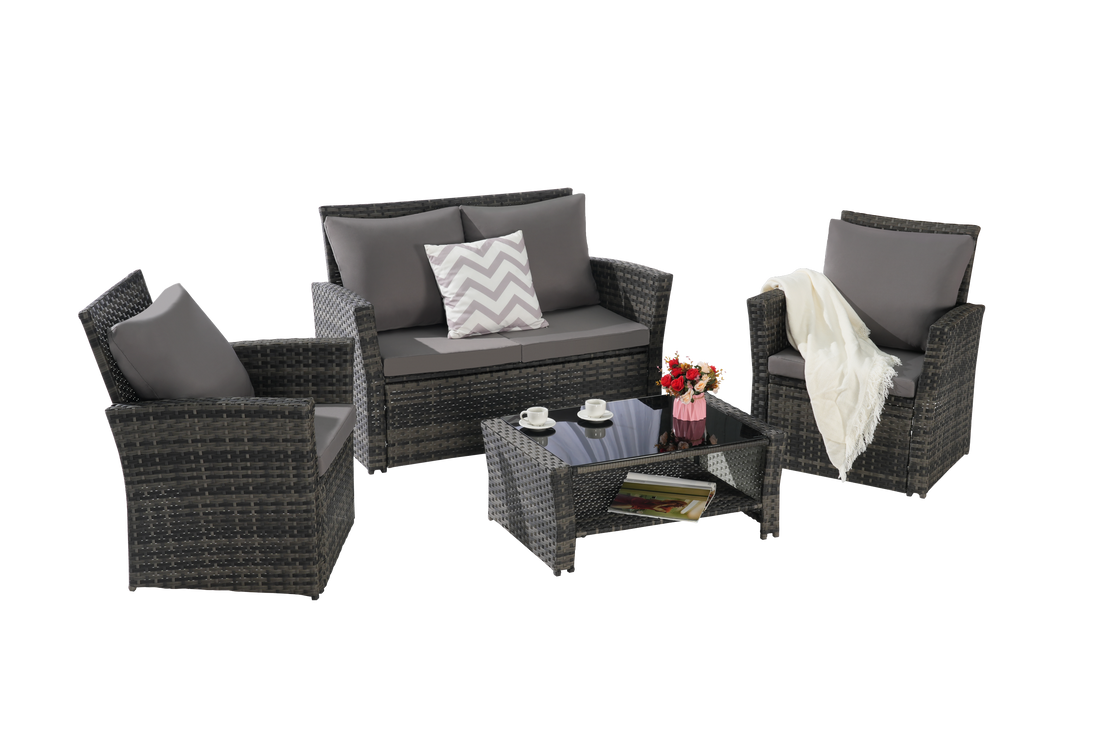 4 Pieces Outdoor Patio Furniture Sets Garden Rattan Chair Wicker Set