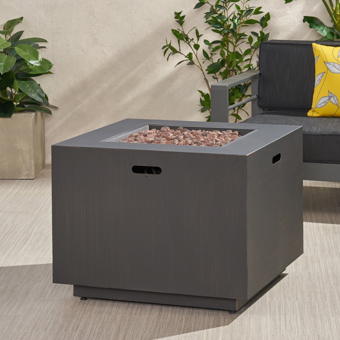 33" Outdoor Iron Square Propane Fire Pit - Brushed Brown