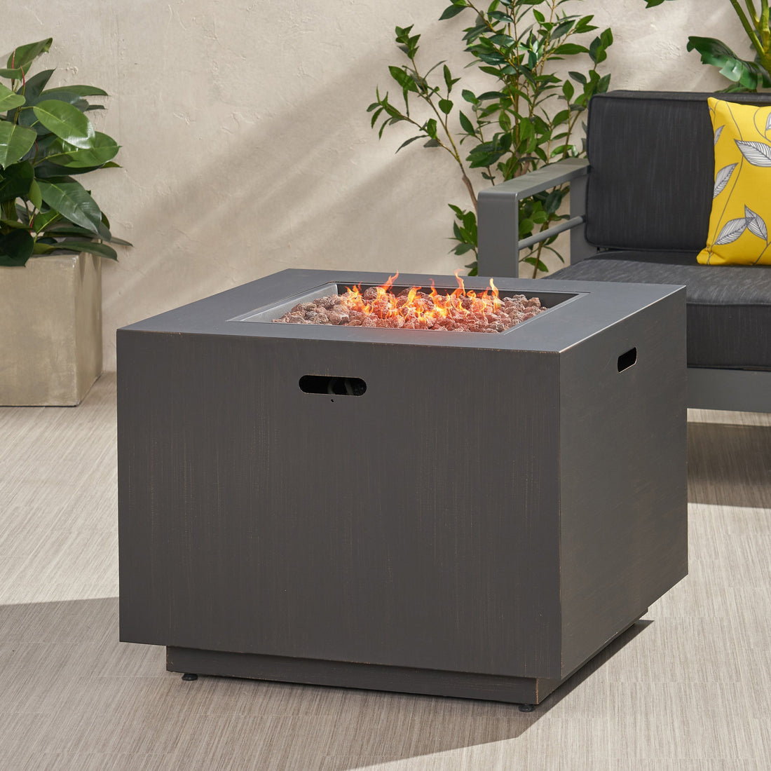 33" Outdoor Iron Square Propane Fire Pit - Brushed Brown