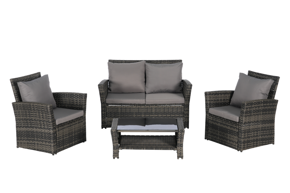 4 Pieces Outdoor Patio Furniture Sets Garden Rattan Chair Wicker Set