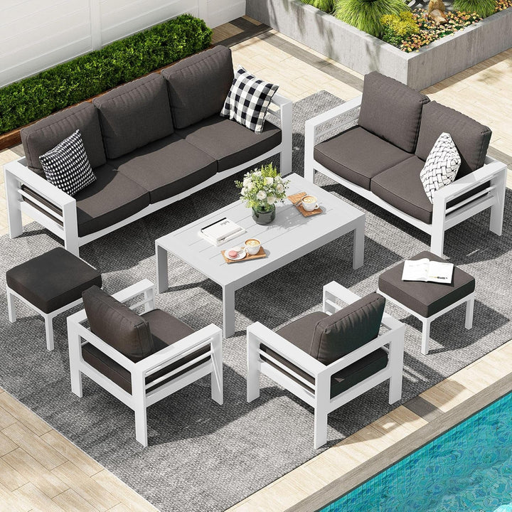 Modern Aluminum Patio Furniture Set with Cushions and Table