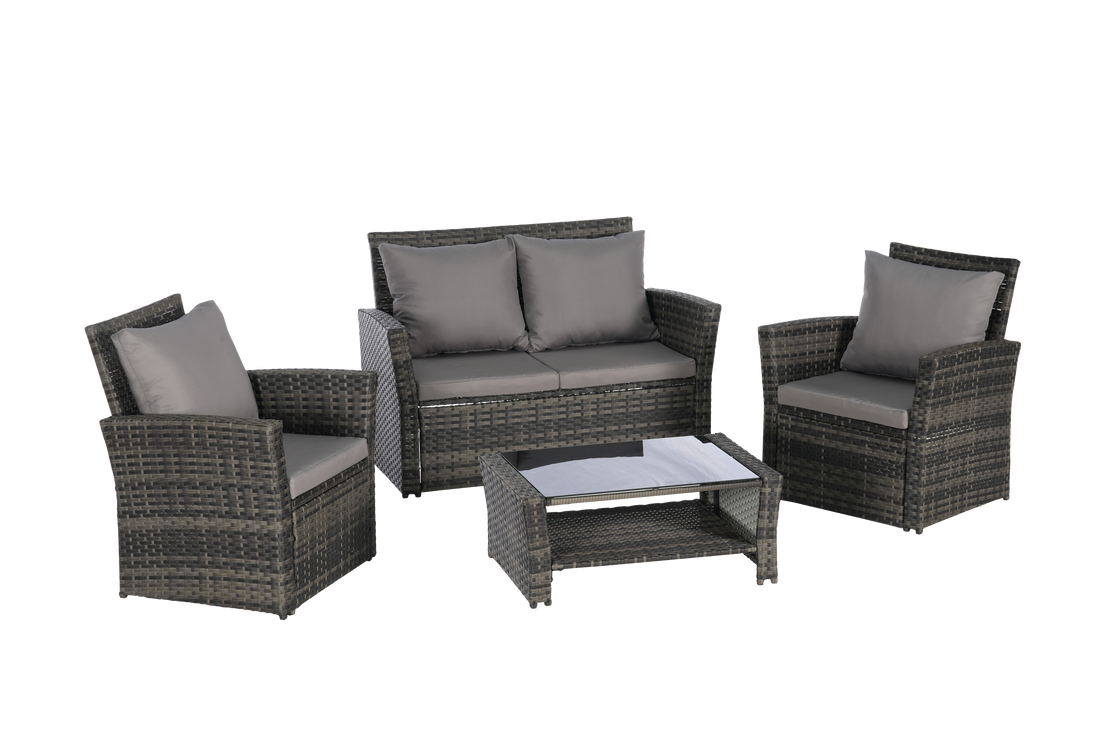 4 Pieces Outdoor Patio Furniture Sets Garden Rattan Chair Wicker Set