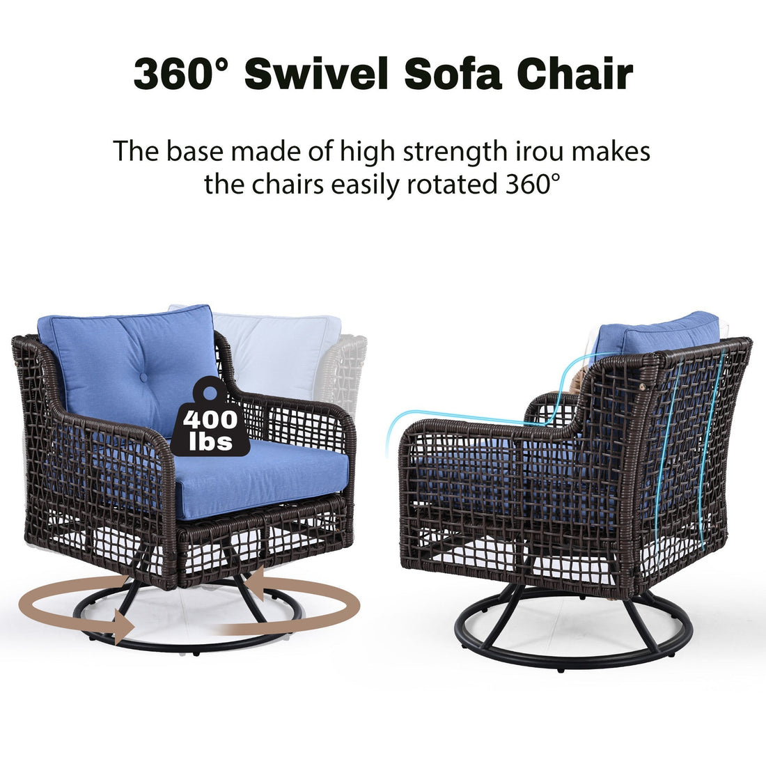 GO 4 Pieces Patio Furniture Set with Swivel Chairs Outdoor Wicker Sofas