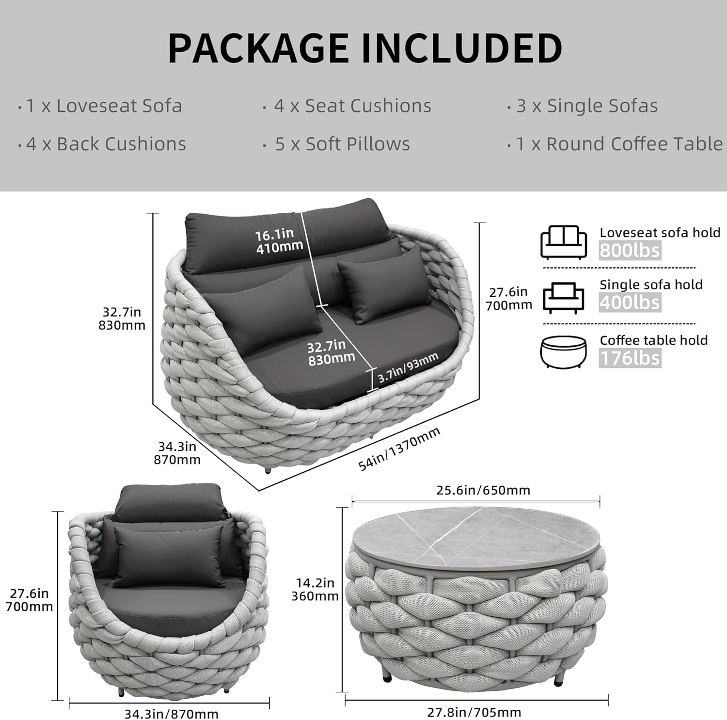 Six Piece Aluminum Patio Furniture Set With Cushions