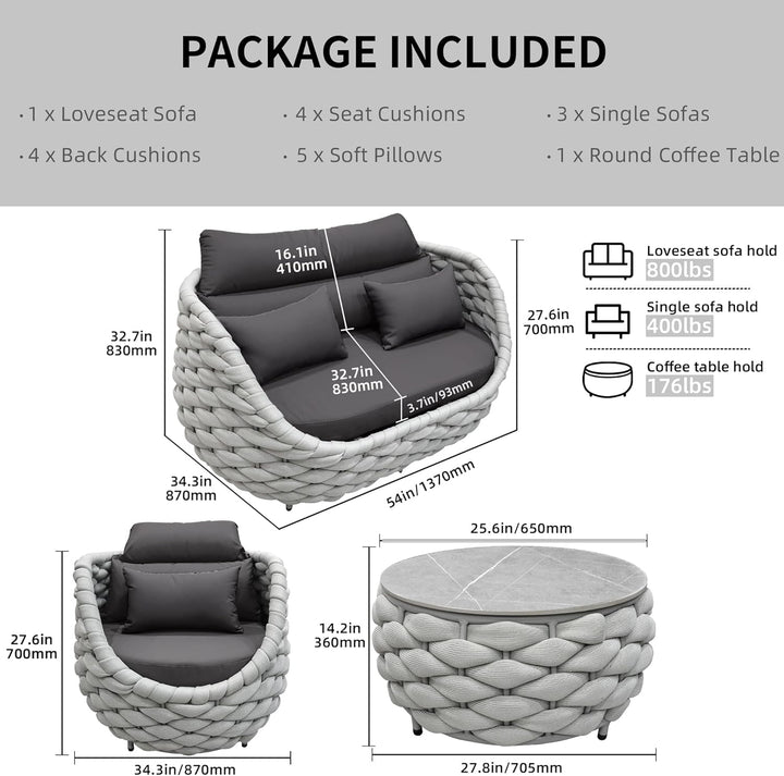 Six Piece Aluminum Patio Furniture Set With Cushions