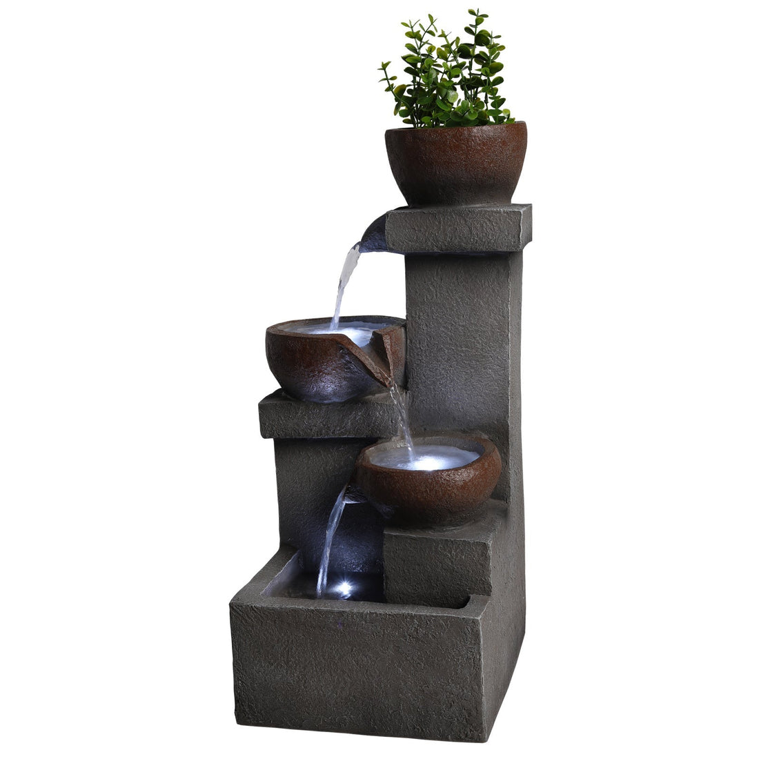 Outdoor Tiered Water Fountain Cascading Jar with LED Garden Decor