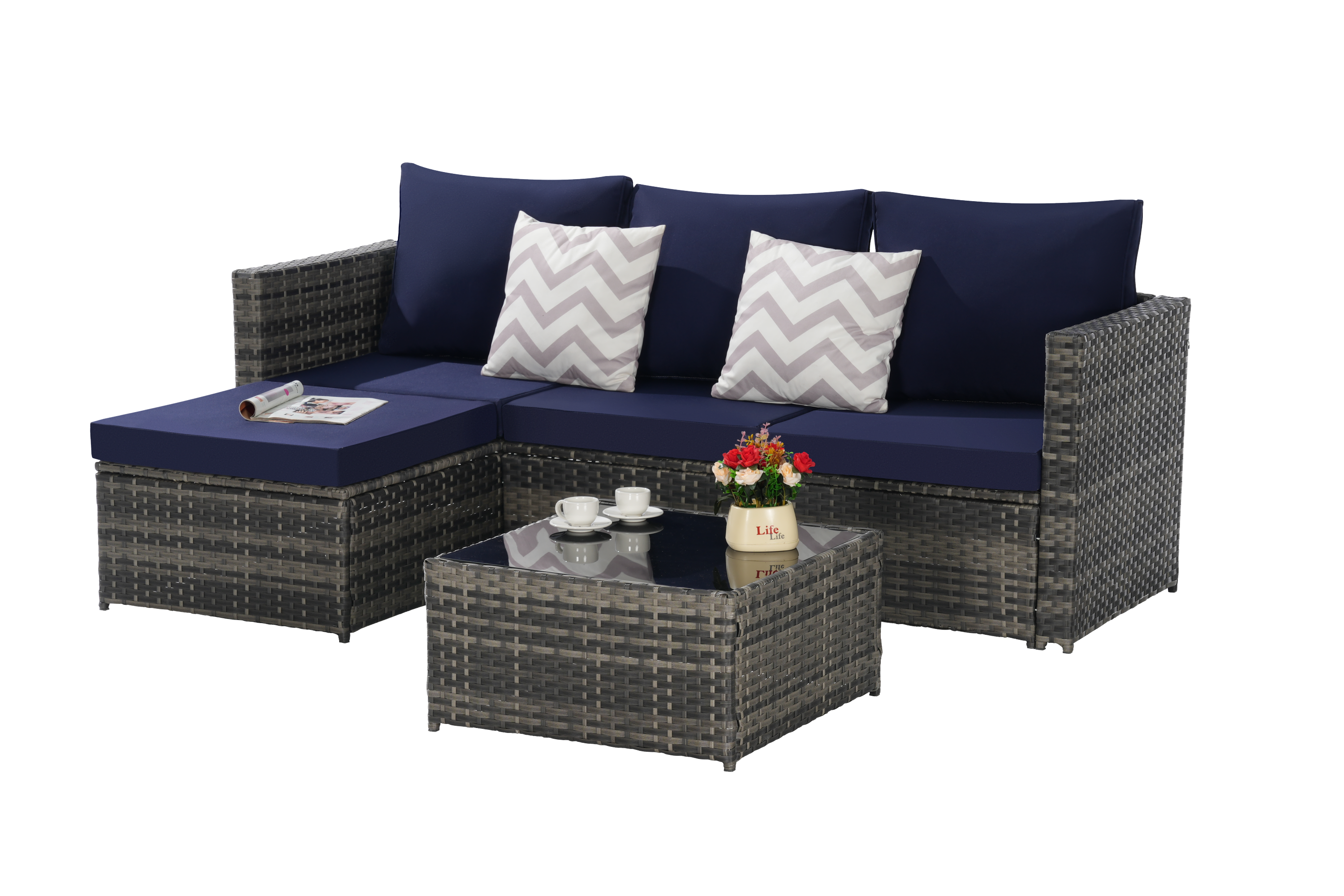 2 Piece L Shaped Patio Furniture Set Outdoor Woven Sectional