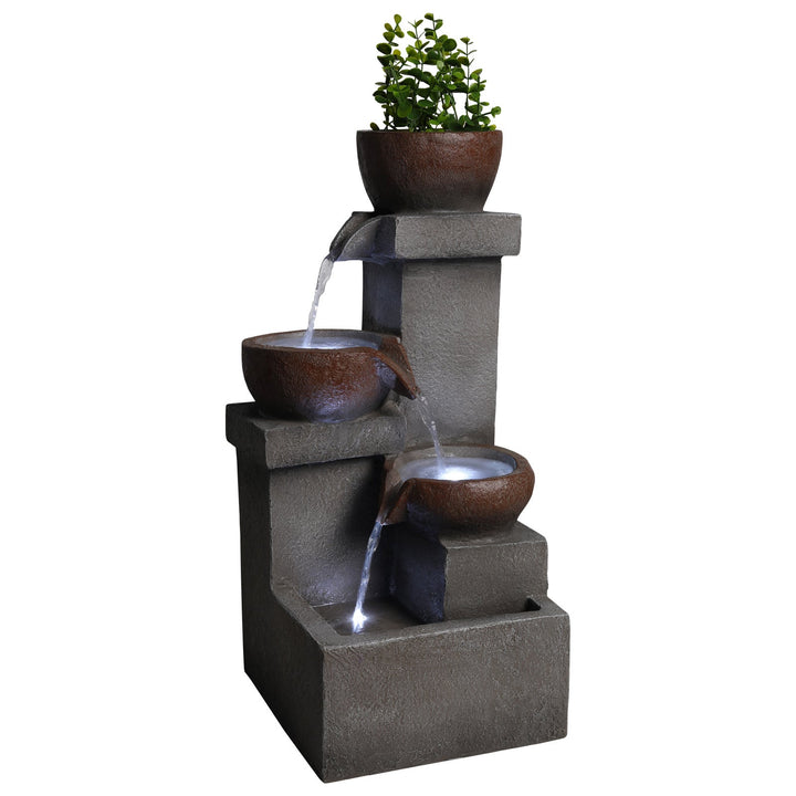 Outdoor Tiered Water Fountain Cascading Jar with LED Garden Decor