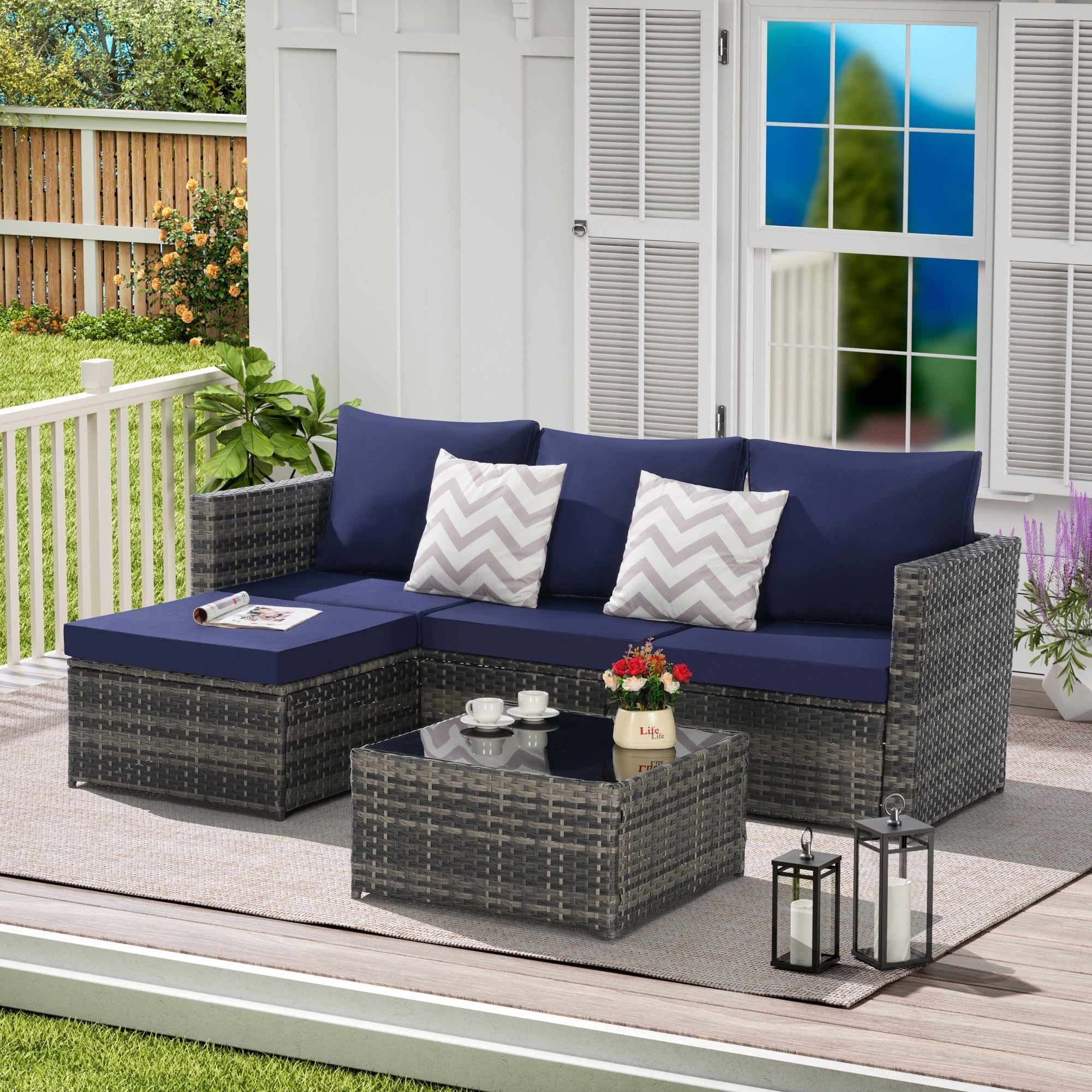 2 Piece L Shaped Patio Furniture Set Outdoor Woven Sectional