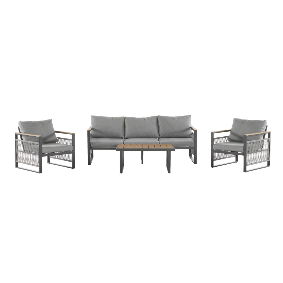 4-Pieces Outdoor Metal Patio Furniture Set with Cushions