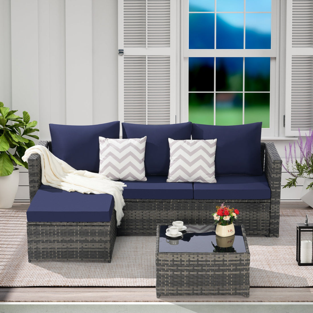 2 Piece L Shaped Patio Furniture Set Outdoor Woven Sectional