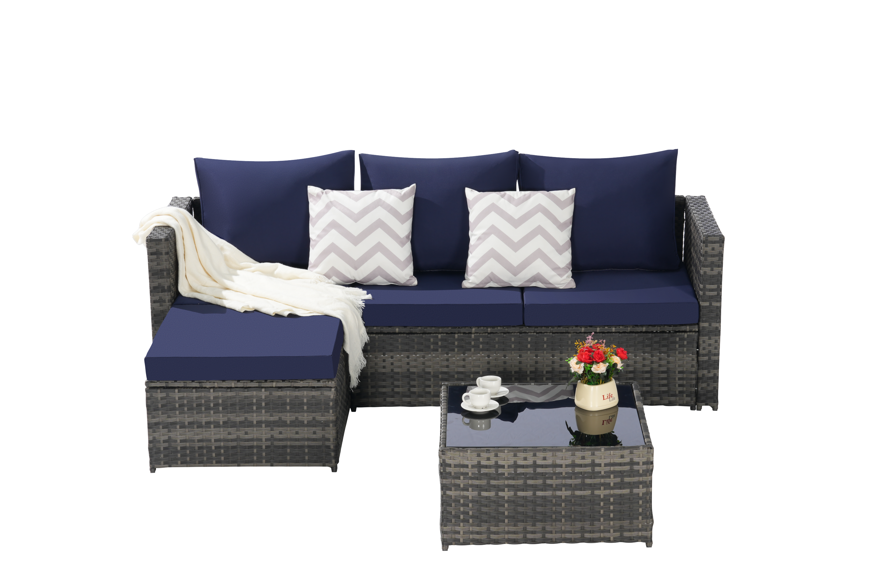 2 Piece L Shaped Patio Furniture Set Outdoor Woven Sectional