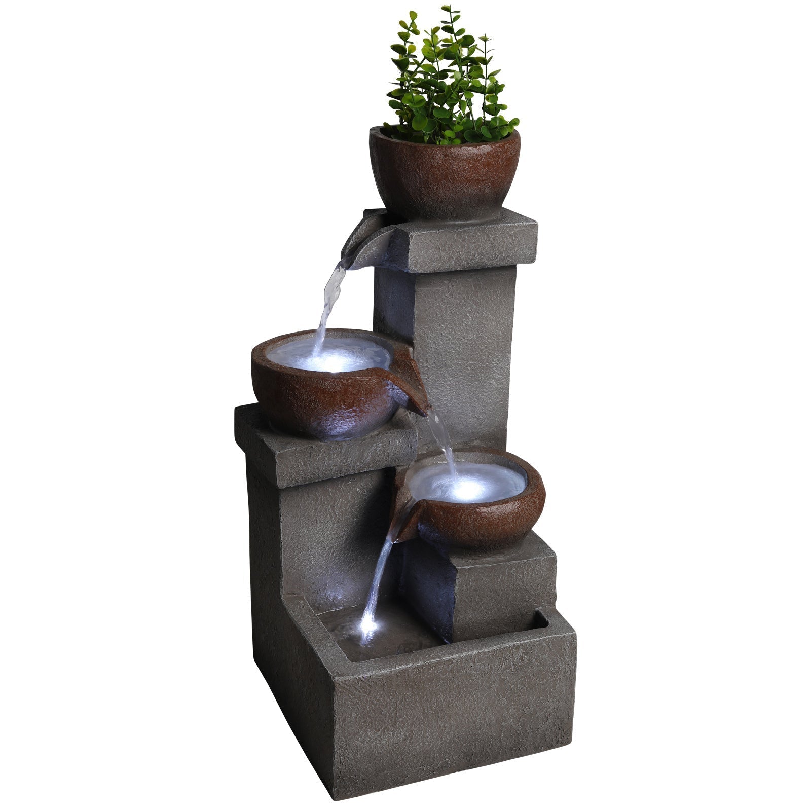 Outdoor Tiered Water Fountain Cascading Jar with LED Garden Decor
