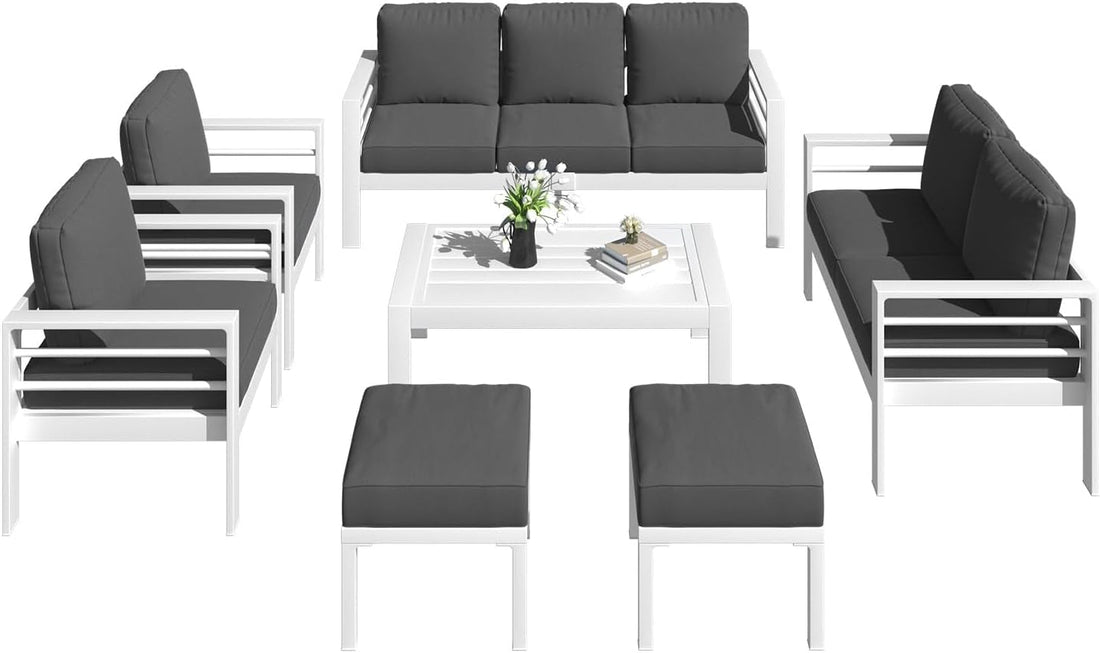 Modern Aluminum Patio Furniture Set with Cushions and Table