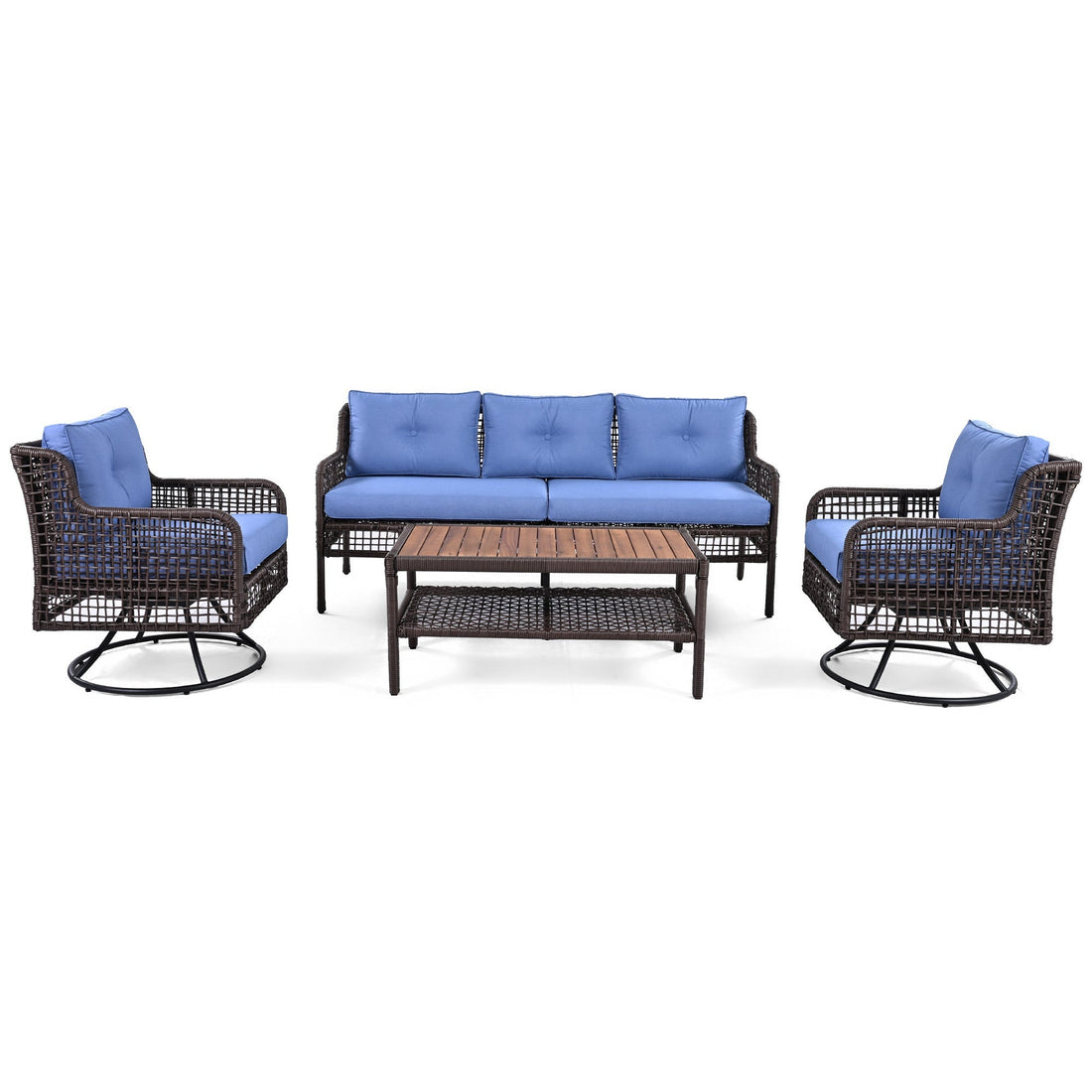 GO 4 Pieces Patio Furniture Set with Swivel Chairs Outdoor Wicker Sofas