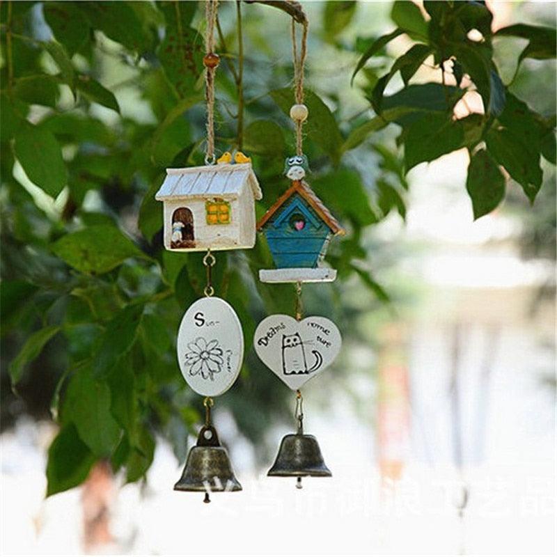 Bamboo Wooden Wind Chimes with Birdhouse Garden Hanging Home Decor