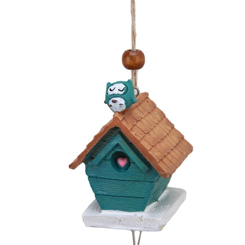 Bamboo Wooden Wind Chimes with Birdhouse Garden Hanging Home Decor