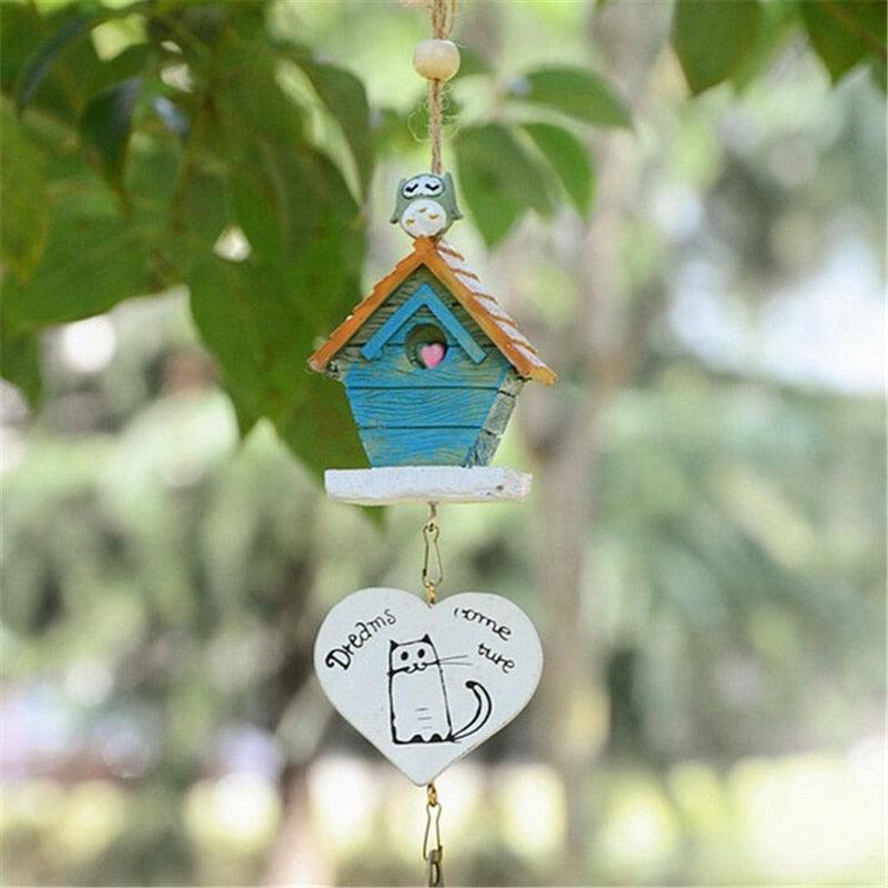 Bamboo Wooden Wind Chimes with Birdhouse Garden Hanging Home Decor