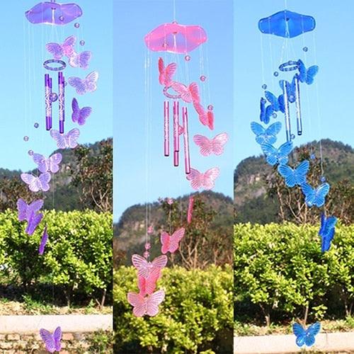 Crystal Butterfly Wind Chime Hanging Ornament Indoor Outdoor Garden Decor